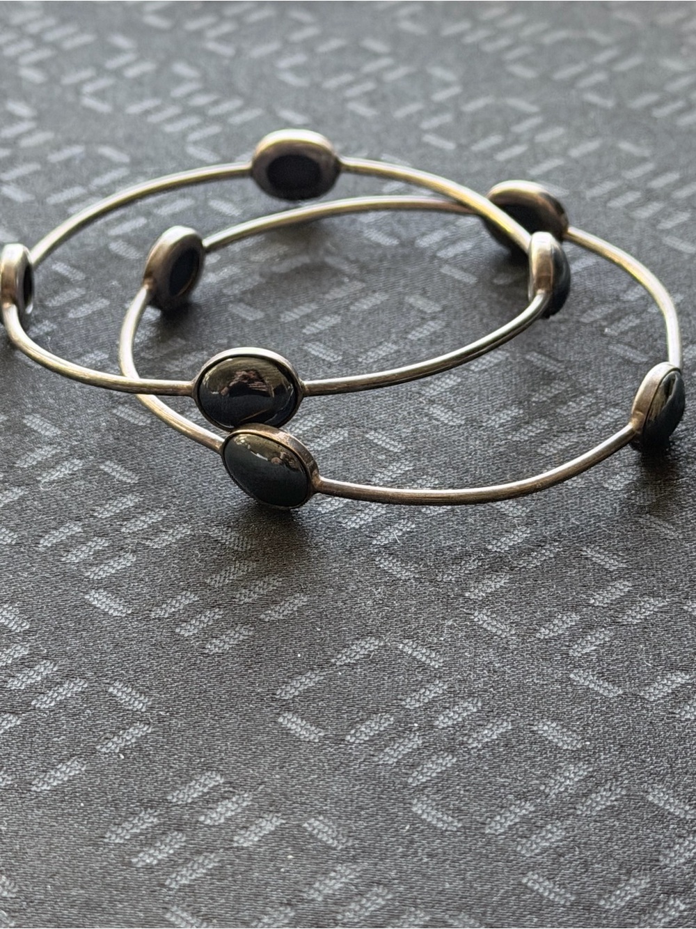 Sterling Silver Hematite Accent Bangle Bracelet Set - Black